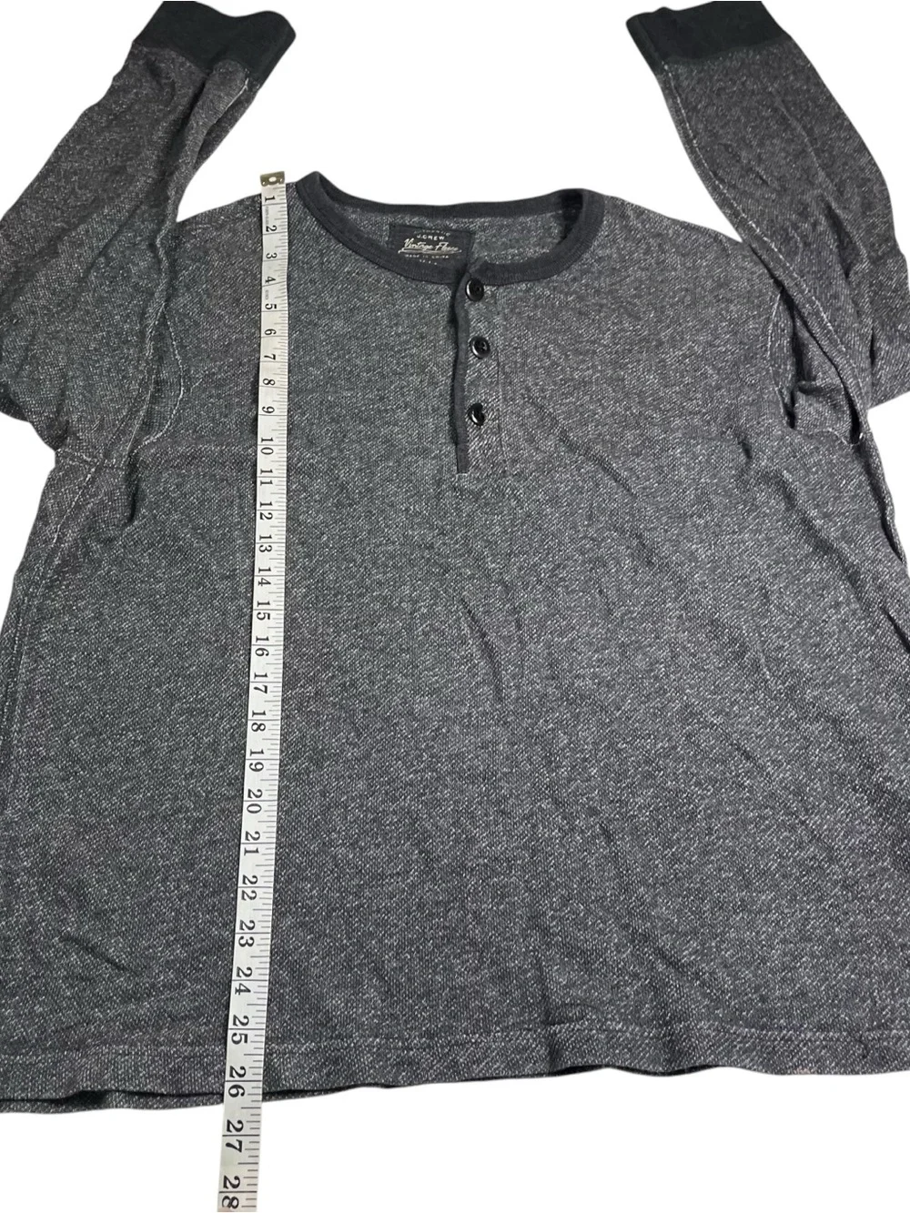 J Crew Authentic Vintage Fleece Heather Grey Long Sleeve Henley Sz XL 3 Button